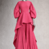 Ensemble long Livia asymétrique haut de gamme rose.