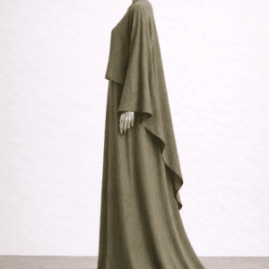 Alternative view of Set n7 robe longue pudique et haut asymétrique olive confection française