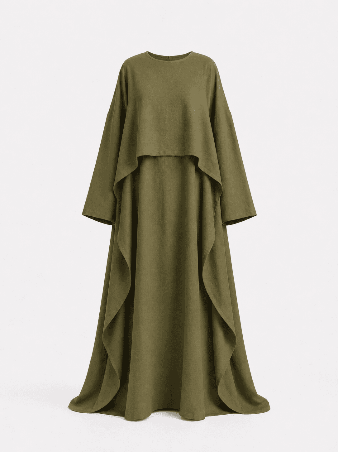 Set n7 robe longue pudique et haut asymétrique olive confection française 1 Set n7 robe longue pudique et haut asymétrique olive confection française