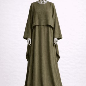 Set n7 robe longue pudique et haut asymétrique olive confection française