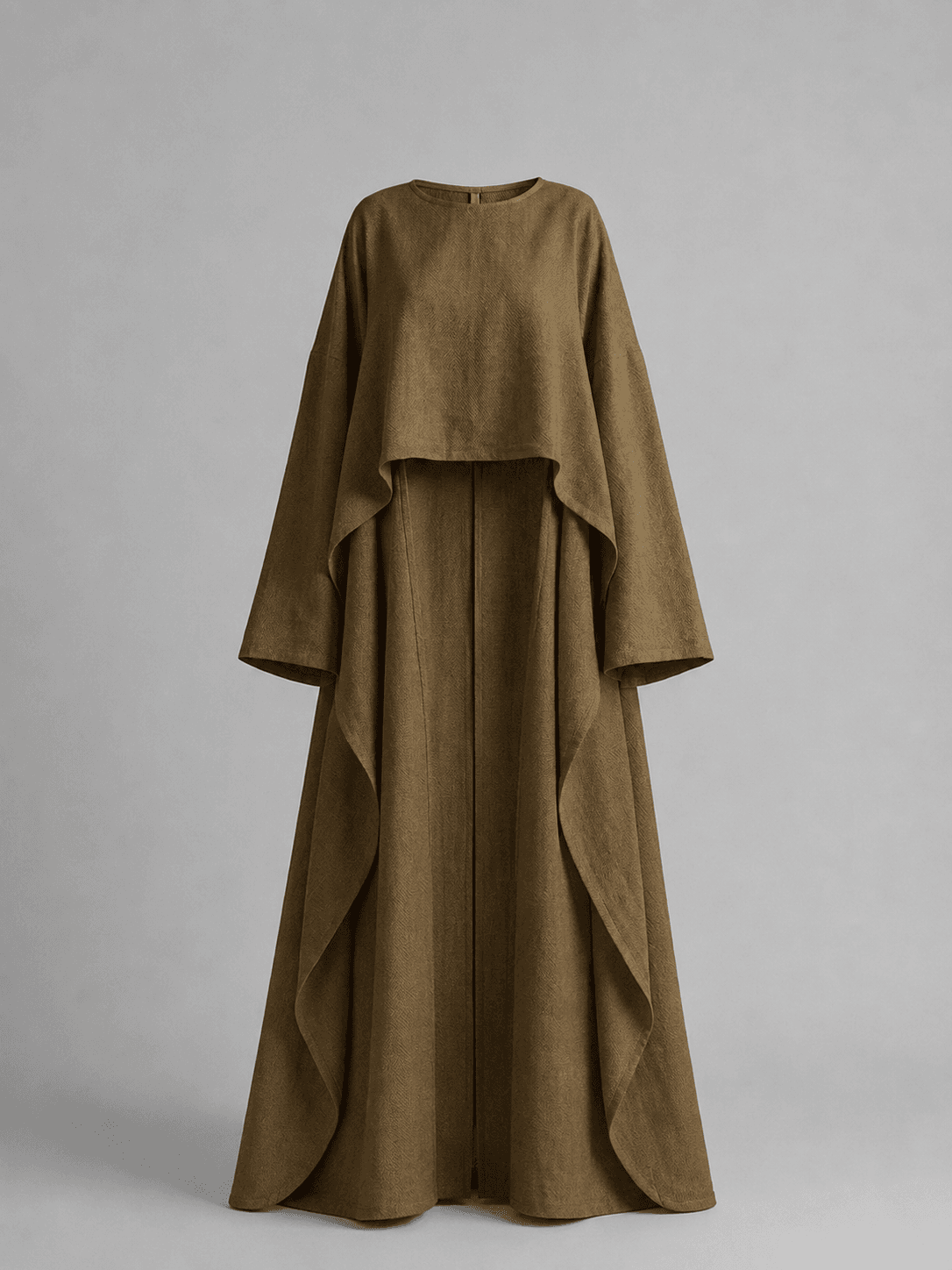 SET N7 Ensemble Robe et Cape asymétrique en 100% Coton Couleur Noix 3 SET N7 Ensemble Robe et Cape asymétrique en 100% Coton Couleur Noix – Image 3