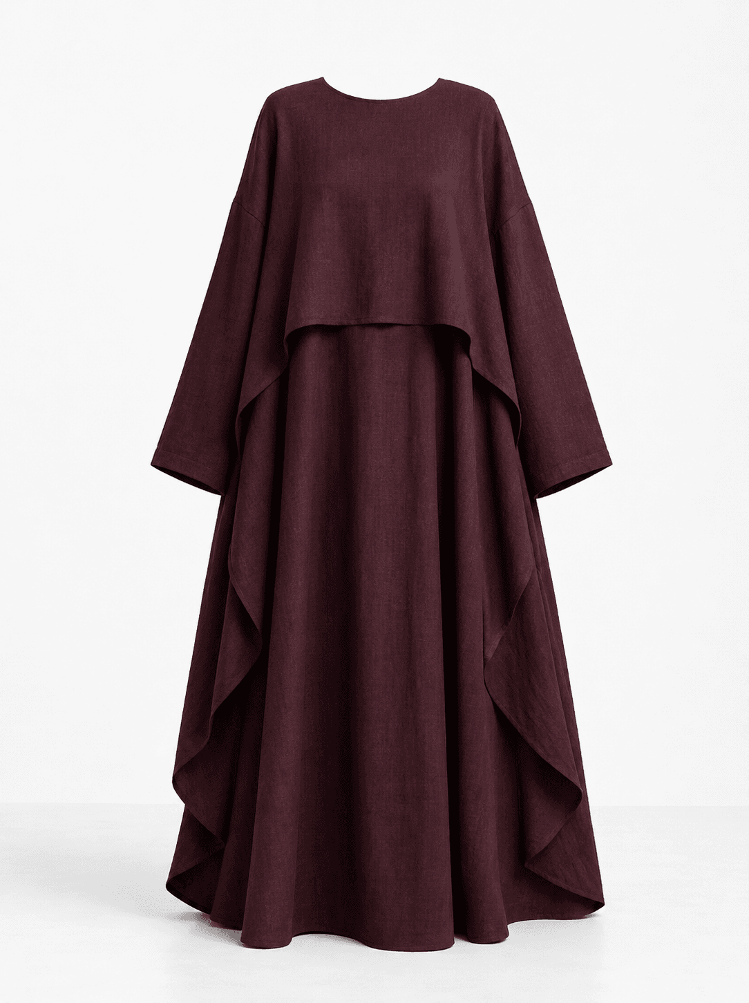 Set N7 : Abaya moderne bordeaux 100% coton Ensemble chic pudique et asymétrique 3 Set N7 : Abaya moderne bordeaux 100% coton Ensemble chic pudique et asymétrique – Image 3