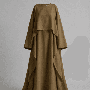 SET N7 Ensemble Robe et Cape asymétrique en 100% Coton Couleur Noix