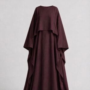 Set N7 : Abaya moderne bordeaux 100% coton Ensemble chic pudique et asymétrique