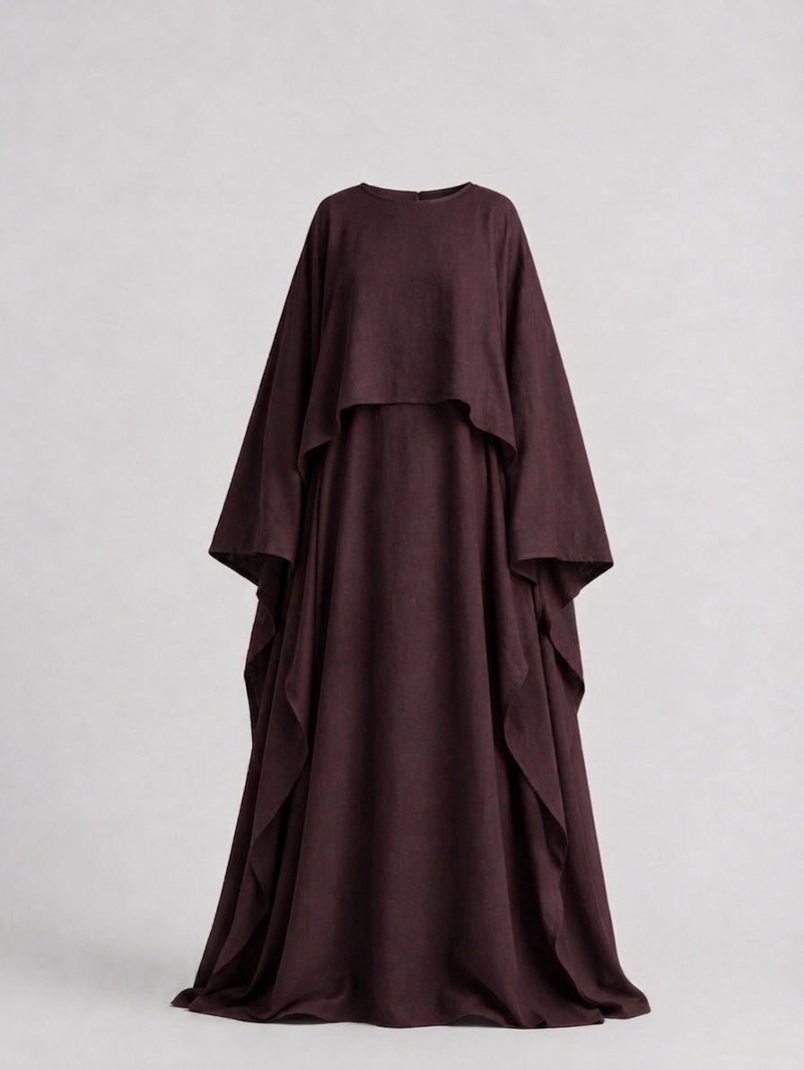 Set N7 : Abaya moderne bordeaux 100% coton Ensemble chic pudique et asymétrique 1 Set N7 : Abaya moderne bordeaux 100% coton Ensemble chic pudique et asymétrique