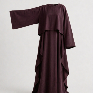 Alternative view of Set N7 : Abaya moderne bordeaux 100% coton  Ensemble chic pudique et asymétrique